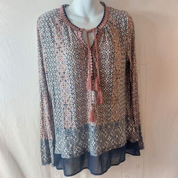 Vintage America Boho Blouse Top Medium blue pink - Picture 2 of 13